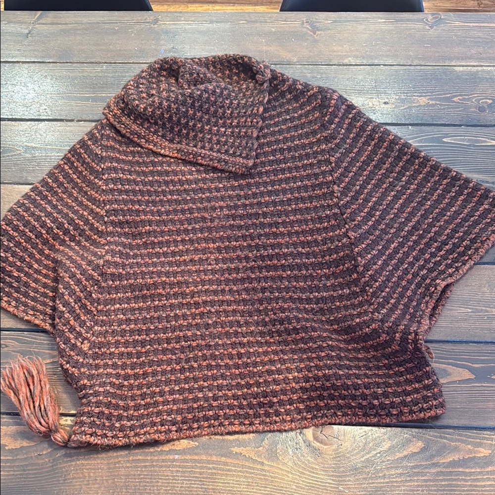 Striped Brown Poncho Sweater